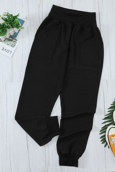 Black Pocketed Casual Joggers-Bottoms-MomFashion