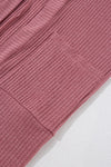 Mineral Red Solid Color Waffle Knit Cardigan with Pocket-Sweaters & Cardigans/Cardigans-MomFashion