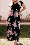 Black Contrast Floral Empire Waist Maxi Dress-Dresses-MomFashion