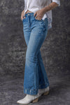 Sky Blue Slight Distressed Medium Wash Flare Jeans-Bottoms-MomFashion