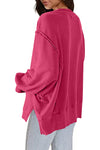 Rose Exposed Seam Drop Shoulder Slit High Low Hem Sweatshirt-Tops-MomFashion