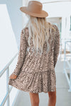 Leopard Animal Print Tiered Long Sleeve Dress-Dresses-MomFashion