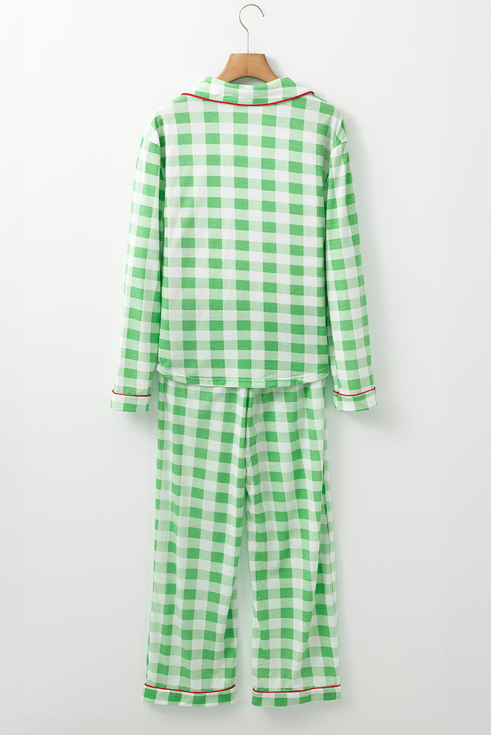 Light Green Christmas Plaid Print Shirt and Pants Pajama Set-Loungewear & Sleepwear/Sleepwear-MomFashion