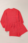 Racing Red Corded MERRY Graphic Long Sleeve Top and Shorts Set-Two Piece Sets/Short Sets-MomFashion