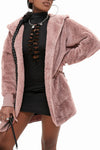 Pink Soft Fleece Hooded Open Front Coat-Outerwear-MomFashion