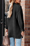 Black Buttoned Front Drop Shoulder Knitted Cardigan-Tops-MomFashion