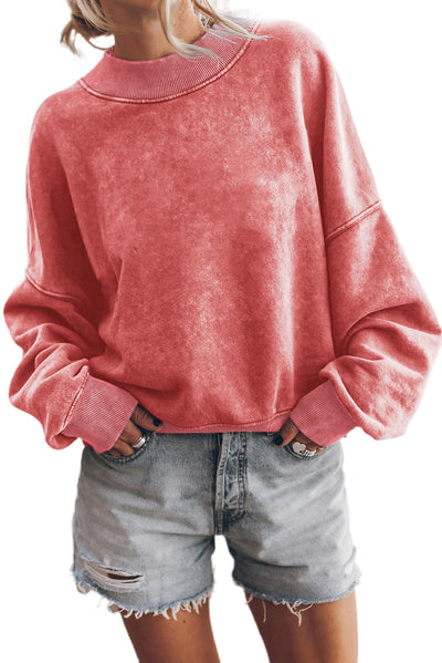 Drop Shoulder Crew Neck Pullover Sweatshirt-Tops-MomFashion