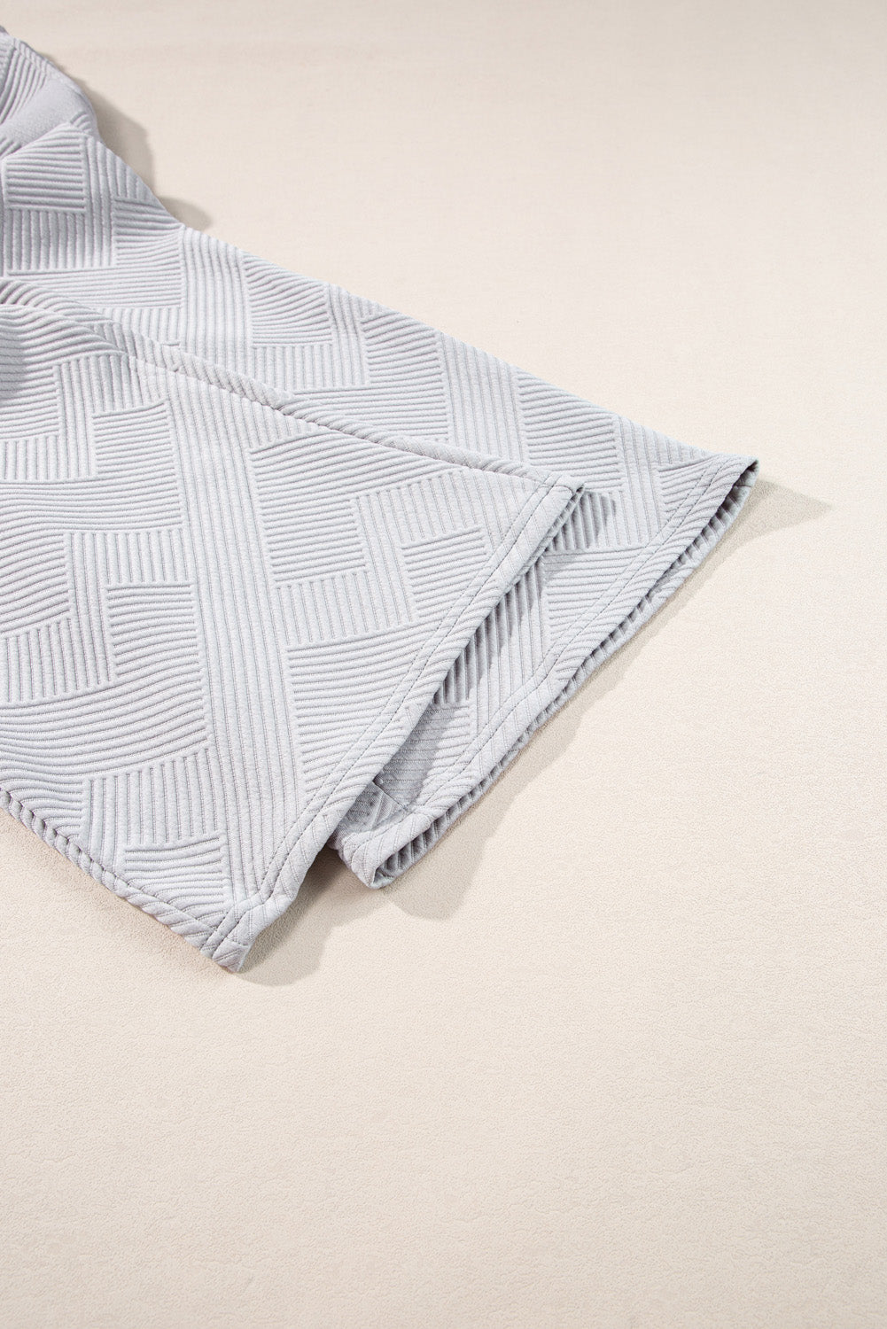 Light Grey Solid Textured Collared V Neck Top and Wide Leg Pants Set-Two Piece Sets/Pant Sets-MomFashion