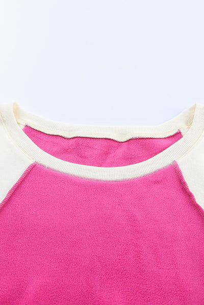 Rose Colorblock Long Sleeve Pullover Fleece Sweatshirt-Tops-MomFashion