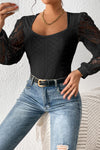 Black Frenchy Contrast Lace Bishop Sleeve Bodysuit-Tops-MomFashion