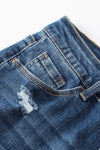 Blue Distressed Button Fly High Waist Skinny Jeans-Bottoms-MomFashion