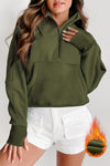 Green Zip Up Stand Collar Ribbed Thumbhole Sleeve Sweatshirt-Tops-MomFashion