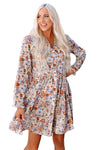 Multicolor Split Neck Buttons Front Shirt Floral Dress-Dresses-MomFashion