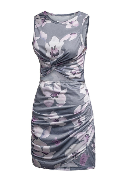 Floral Print Hollow Out Wrap Tie Mini Dress-Dresses-MomFashion