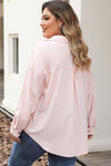 Pink Flap Pocket Tab Sleeve Button-Down Plus Size Shirt-Plus Size-MomFashion