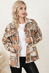 Brown Aztec Print Flap Pocket Button-up Jacket-Outerwear-MomFashion