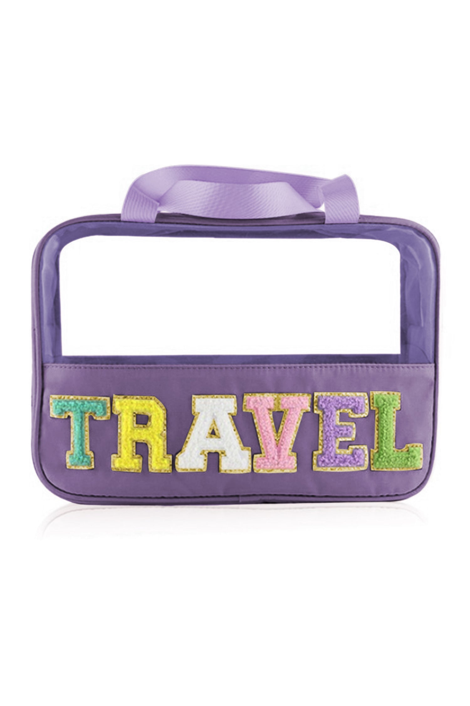 Purple TRAVEL Chenille Letter Clear PVC Makeup Bag-Accessories-MomFashion