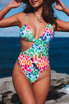 Multicolor Leopard Kiss Print Asymmetric Cutout One Piece Swimwear-Swimwear-MomFashion