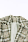 Khaki Plaid Print Lapel Collar Buttoned Blazer-Outerwear-MomFashion