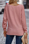 Dusty Pink Textured Knit Long Sleeve Top-Tops-MomFashion