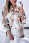 Pale Khaki Plaid Big Flap Pocket Amber Button Shacket-Outerwear-MomFashion