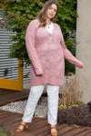 Pink Open Knit Button-Up Plus Size Cardigan-Plus Size-MomFashion