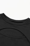 Black Ribbed Peekaboo Cutout Long Sleeve Top-Tops-MomFashion