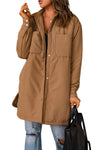 Brown Button Down Padded Jacket with Pockets-Outerwear-MomFashion