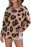 Leopard Print Long Sleeve Loose Top-Tops-MomFashion