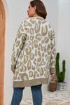 Beige Plus Size Leopard Pattern Cardigan-Plus Size-MomFashion