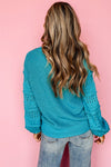 Turquoise Ruffled Eyelet Bubble Sleeve Sweater-Sweaters & Cardigans/Sweaters-MomFashion