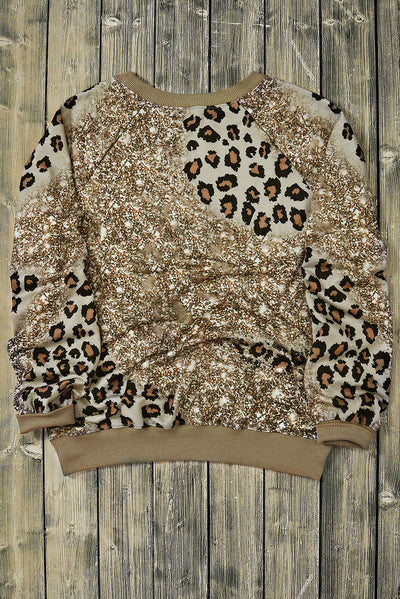 Leopard Print Bleached Long Sleeve Top-Tops-MomFashion