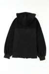 Black Flap Pocket Drawstring Hood Zip Up Jacket-Outerwear-MomFashion