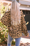 Leopard V Neck Ruffled Cuffs Loose Blouse-Tops-MomFashion