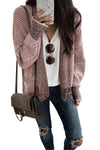 Pink Chunky Waffle Knit Oversized Collar Cardigan-Tops-MomFashion