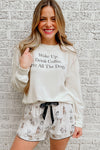 White Long Sleeve Letters Pullover and Animal Shorts Lounge Set-Loungewear-MomFashion