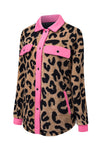 Leopard Contrast Trimmed Leopard Teddy Shacket-Outerwear-MomFashion