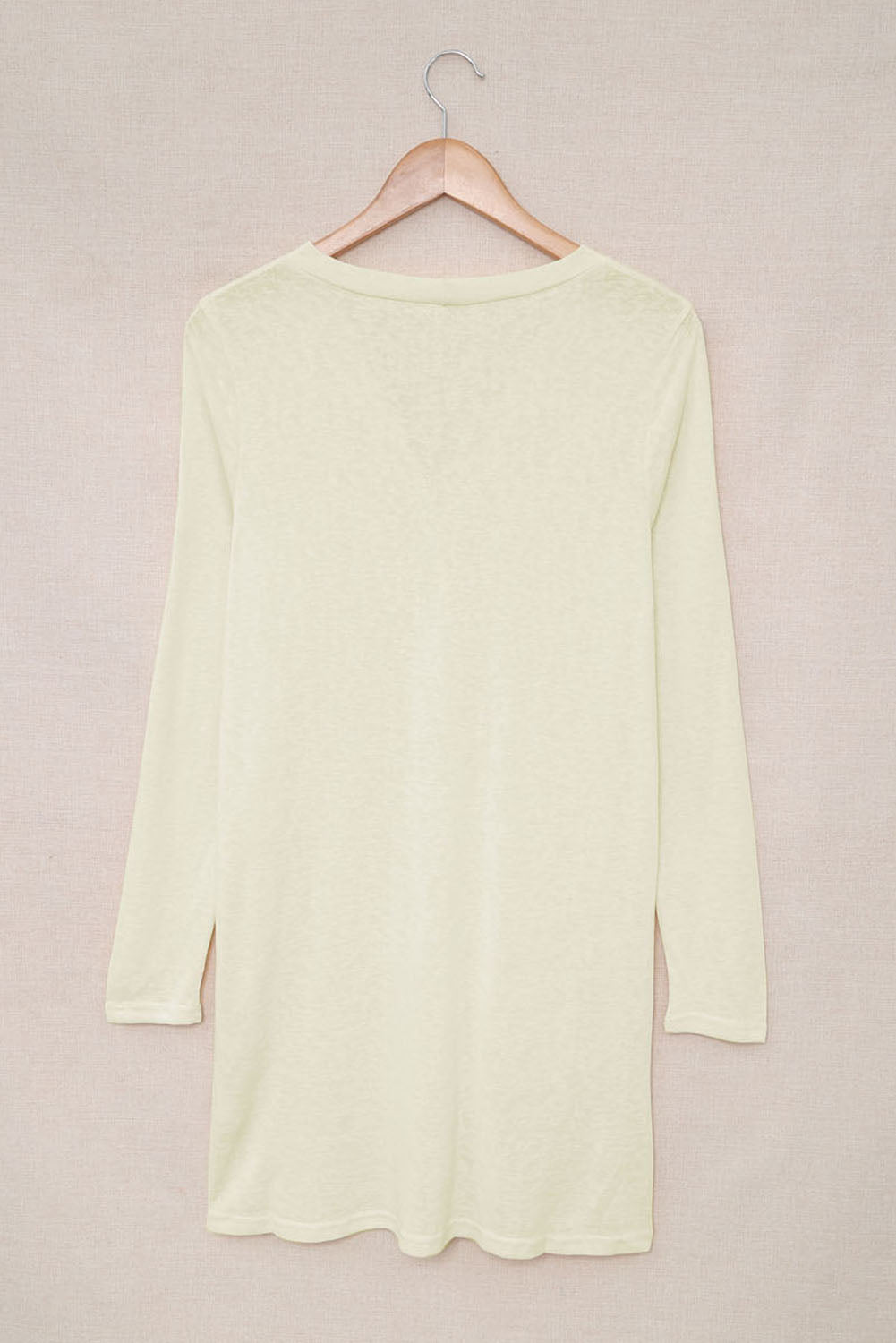 Beige Solid Color Open-Front Buttons Cardigan-Tops-MomFashion