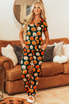 Orange Halloween Pattern Short Sleeve Shirt Pajama Set-Loungewear & Sleepwear/Sleepwear-MomFashion