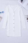 White Solid Color Open-Front Buttons Cardigan-Tops-MomFashion