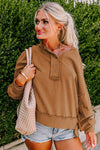 Chestnut Drop Shoulder Henley Buttons Sweatshirt-Tops-MomFashion