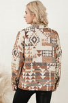 Brown Aztec Print Flap Pocket Button-up Jacket-Outerwear-MomFashion