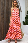 Fiery Red Geometric Print Loose Fit Sleeveless Maxi Dress-Dresses-MomFashion