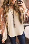 Apricot Western Print Patch Long Sleeve Top-Tops-MomFashion