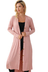 Pink Ribbed Button-Up Split Duster Cardigan-Tops-MomFashion