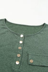 Mist Green Long Sleeve Snap Button Henley Top-Tops-MomFashion