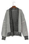 Grey Plaid Contrast Trim Open Front Cardigan-Tops-MomFashion