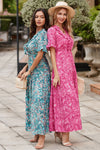 Pink Paisley Print Boho Holiday Ruffle Tiered Maxi Dress-Dresses-MomFashion