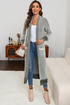 Gray Textured Knit Pocketed Duster Cardigan-Tops-MomFashion