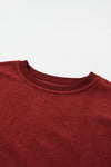 Racing Red Ribbed Corded Oversized Sweatshirt-Tops-MomFashion